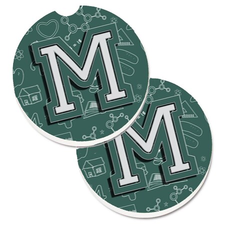 Carolines Treasures Letter M Back to School Initial Set of 2 Cup Holder Car Coaster CJ2010-MCARC